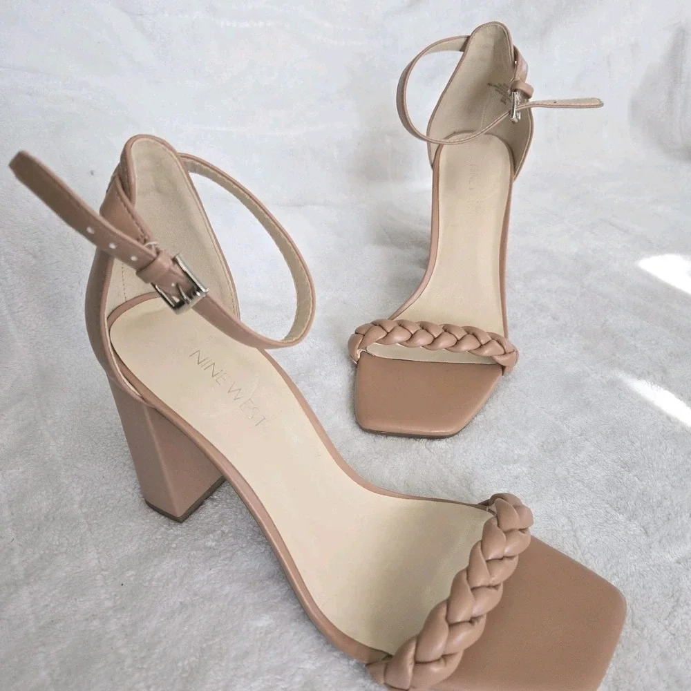 Nine West Beige Braided Strap Heels - Picture 1 of 9